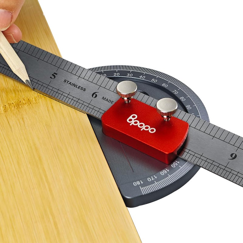 BPOPO Upgrade Stainless Steel Angle Protractor– Precision 0°-180°Angle Finder for Marking Angle,Straight Line Scribe, Woodworking Angle Measuring Tools, Ruler Included - Image 1